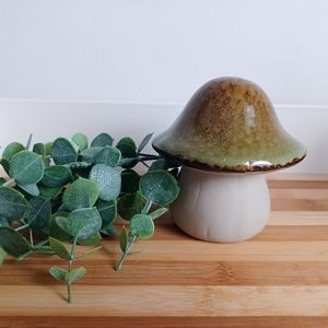 MCM Style Drip Glaze Green/Brown Tone Ceramic Clay Mushroom